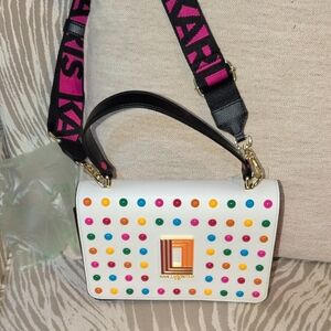Karl Lagerfeld White Crossbody Bag with Multicolor Studs